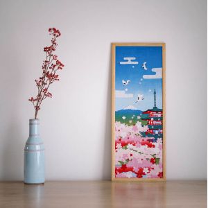 Cotton hand towel, TENUGUI, Cherry blossoms, Five-story pagoda, Mount.Fuji, SAKURA