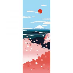 Asciugamano in cotone, TENUGUI, fiori di ciliegio in fiore e Monte Fuji