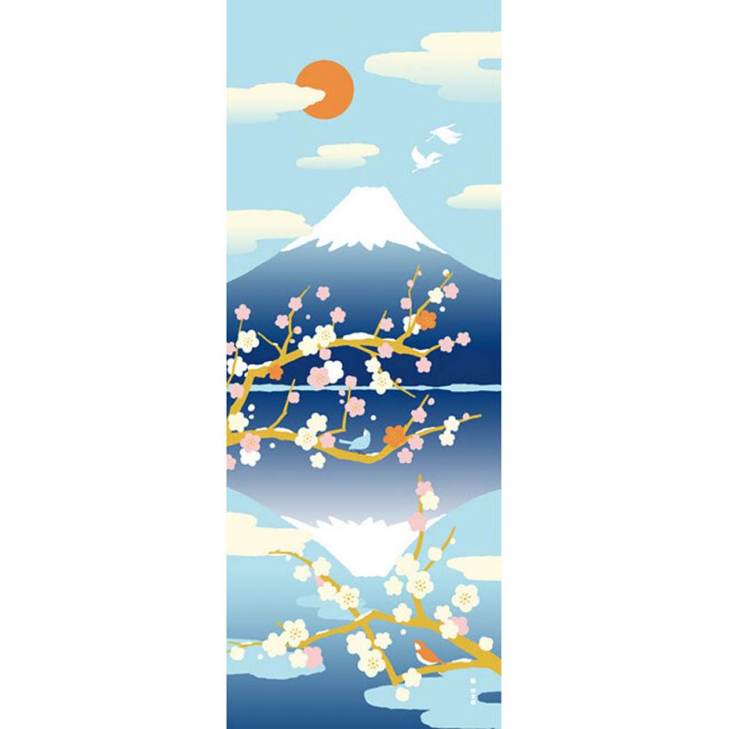 Baumwollhandtuch, TENUGUI, Sakasa Mount Fuji blau, AOI