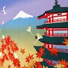 Furoshiki japonés para envolver Bento, hojas de otoño Pagoda de cinco pisos Monte Fuji