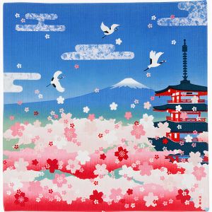Furoshiki giapponese per avvolgere Bento, fiori di ciliegio, pagoda a cinque piani, Monte Fuji
