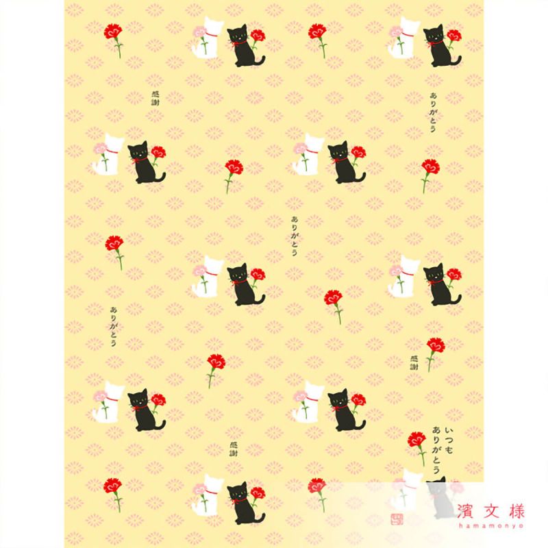 Pañuelo de algodón japonés, estampado de gatos blancos y negros, NEKO