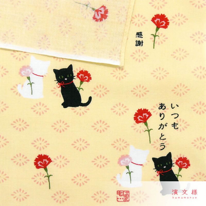 Pañuelo de algodón japonés, estampado de gatos blancos y negros, NEKO