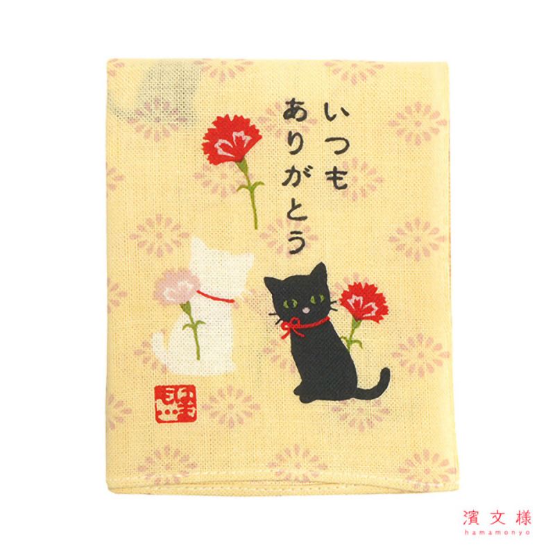 Japanese cotton handkerchief, black and white cat pattern, NEKO