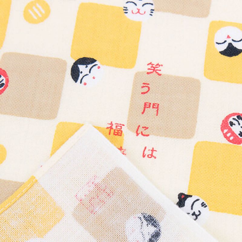 Japanese cotton handkerchief, Luck comes to those who smile, KOUN