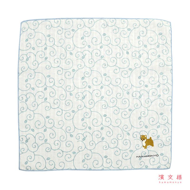 Japanese Reversible Gauze Handkerchief in cotton, Karakusa Shibainu
