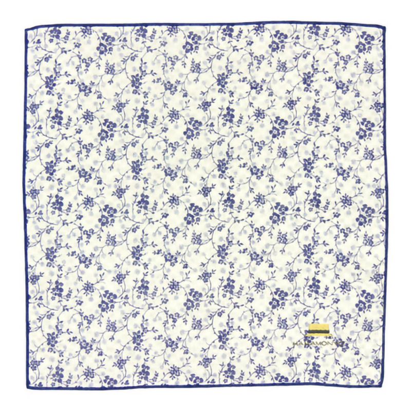 Pañuelo japonés de gasa reversible de algodón, flores pequeñas y sombrero de paja, FURAWAZU