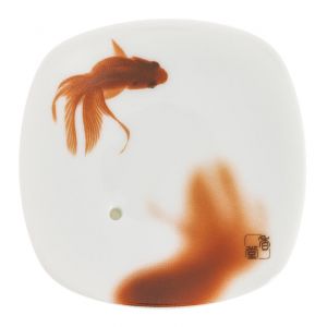 Porta incenso giapponese quadrato in ceramica, YUME KINGYO, pesce rosso