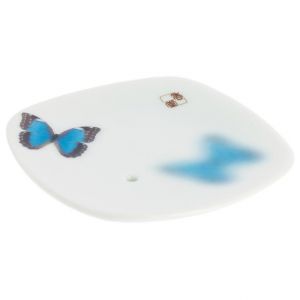 Japanese square ceramic incense holder, YUME CHO, butterfly