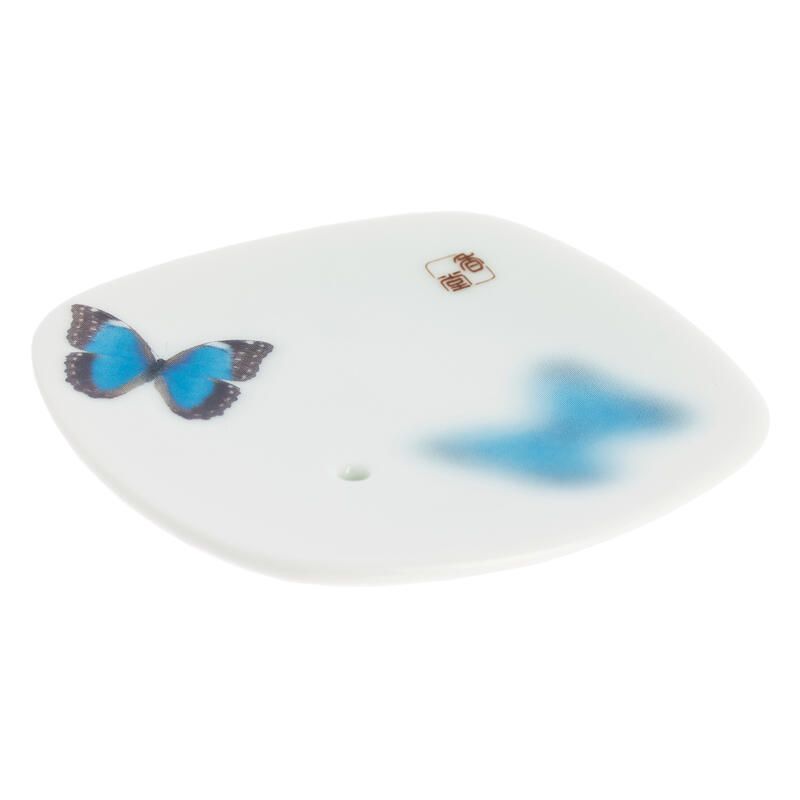 Japanese square ceramic incense holder, YUME CHO, butterfly