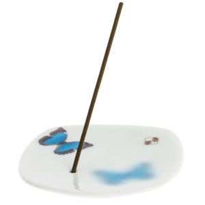 Japanese square ceramic incense holder, YUME CHO, butterfly