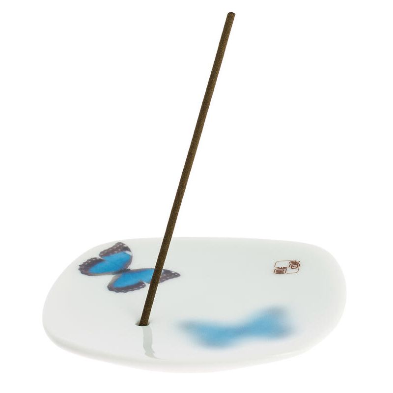 Japanese square ceramic incense holder, YUME CHO, butterfly