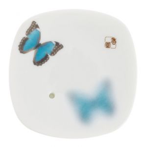 Japanese square ceramic incense holder, YUME CHO, butterfly