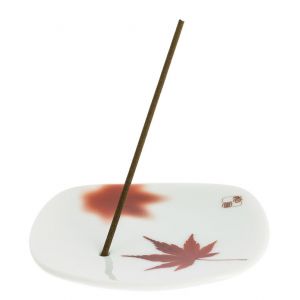 Japanese square ceramic incense holder, YUME MOMIJI, maple leaf