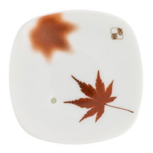 Japanese square ceramic incense holder, YUME MOMIJI, maple leaf