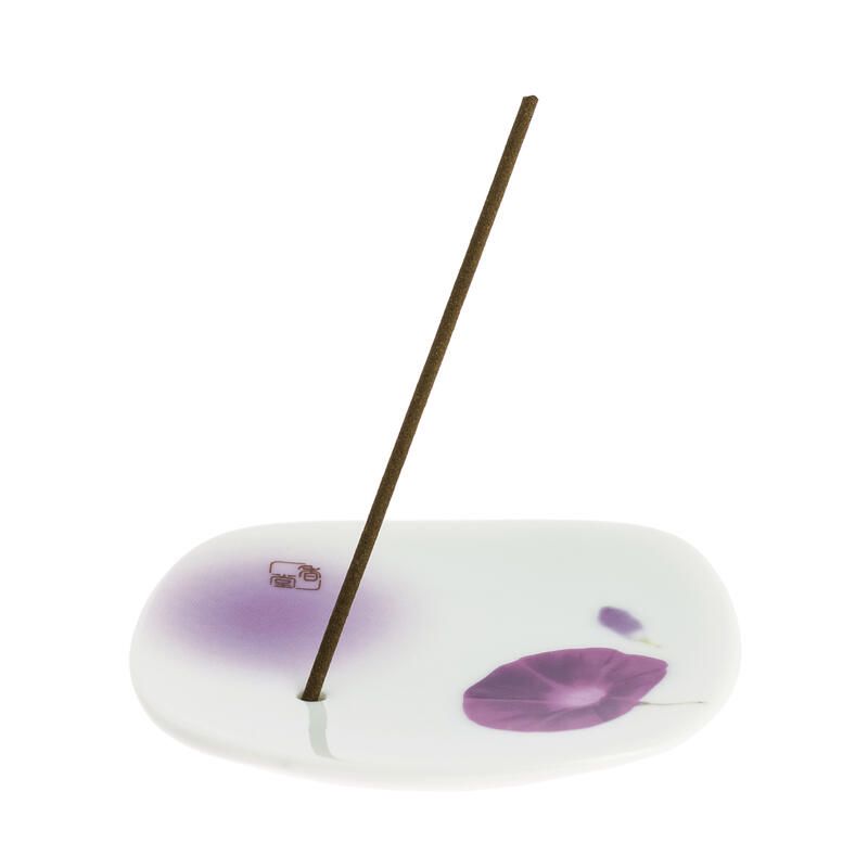 Japanese square ceramic incense holder, YUME ASAGAO, morning face