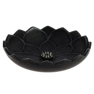 Brûle-encens japonais en fonte noire, IWACHU LOTUS, fleur de lotus