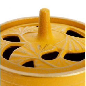 Japanese cast iron incense burner, IWACHU GINGKO, yellow ginko leaf