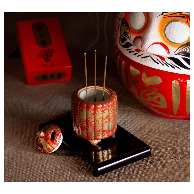 Japanese ceramic incense burner with peach pattern, MOMO, 8.5 x 11 cm