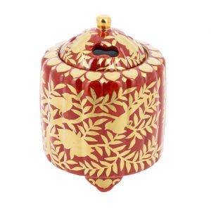 Japanese ceramic incense burner with peach pattern, MOMO, 8.5 x 11 cm