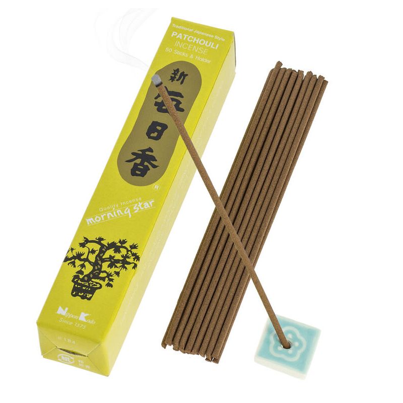 Caja de 50 varitas de incienso japonesas, MORNING STAR PATCHOULI, fragancia de pachulí