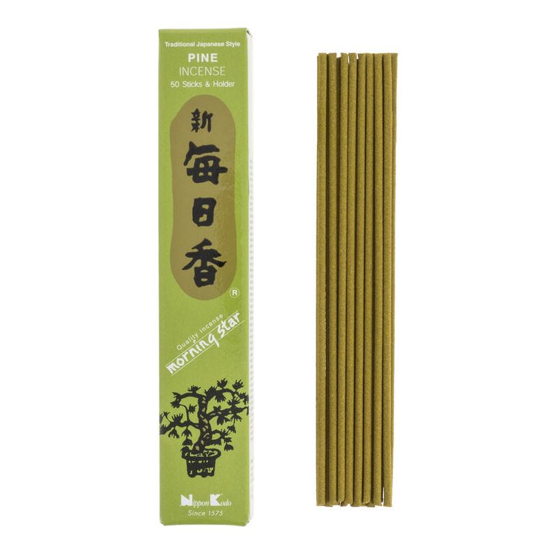 Boîte 50 bâtons d'encens japonais avec son support en céramique, MORNING STAR PINE, parfum pin