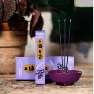 Boîte 50 bâtons d'encens japonais avec son support en céramique, MORNING STAR LAVENDER, parfum lavande