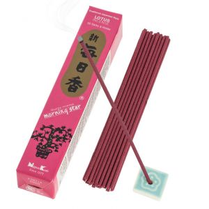 Boîte 50 bâtons d'encens japonais avec son support en céramique, MORNING STAR LOTUS, parfum lotus