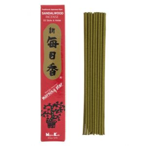 Boîte 50 bâtons d'encens japonais avec son support en céramique, MORNING STAR SANDALWOOD, parfum santal