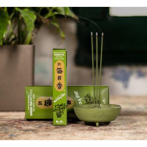 Boîte 50 bâtons d'encens japonais avec son support en céramique, MORNING STAR GREEN TEA, thé vert