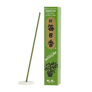 Boîte 50 bâtons d'encens japonais avec son support en céramique, MORNING STAR GREEN TEA, thé vert