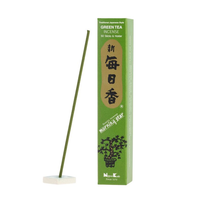 Box of 50 Japanese incense sticks, MORNING STAR GREEN TEA, green tea