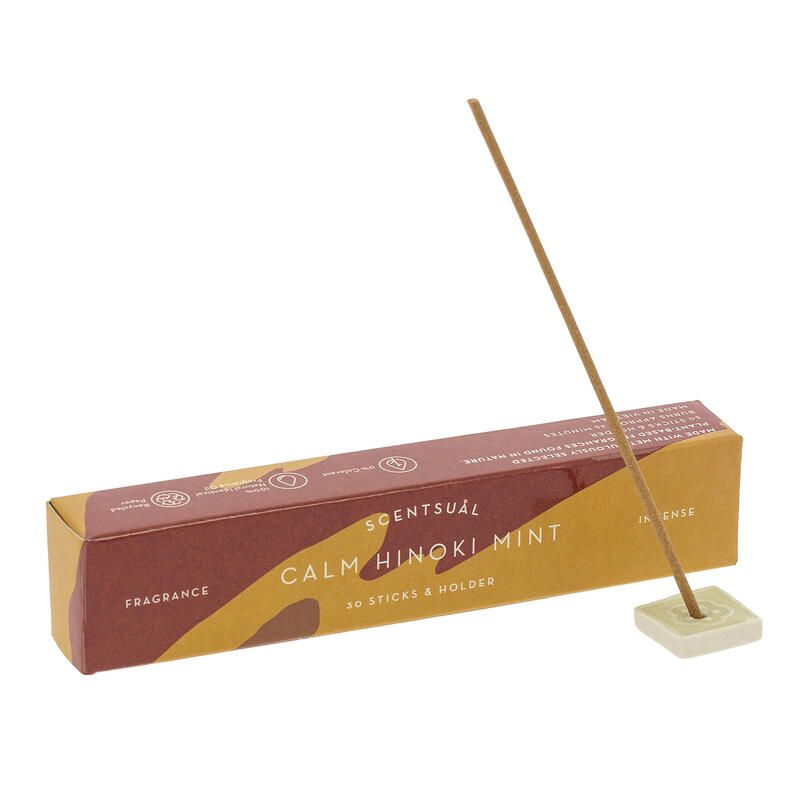 Box of 30 incense sticks with incense holder, SCENTSUAL CALM HINOKI MINT, Hinoki