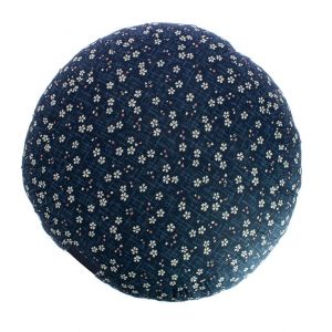 Coussin de méditation rond bleu motif fleurs de cerisier, ZAFU AO SAKURA, 33 cm