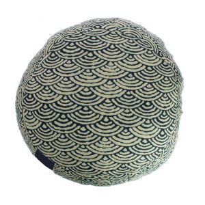 Coussin de méditation rond bleu motif vagues japonaises, ZAFU SEIGAIHA, 33 cm