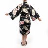 Traditioneller japanischer Happi-Kimono aus schwarzer Baumwolle mit Kranichmuster für Damen, HAPPI YUKATA TSURU