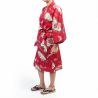 Kimono happi tradizionale giapponese in cotone rosso con motivo gru da donna, HAPPI YUKATA TSURU