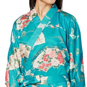 Traditional Japanese turquoise cotton yukata kimono with crane pattern for women, YUKATA TSURU