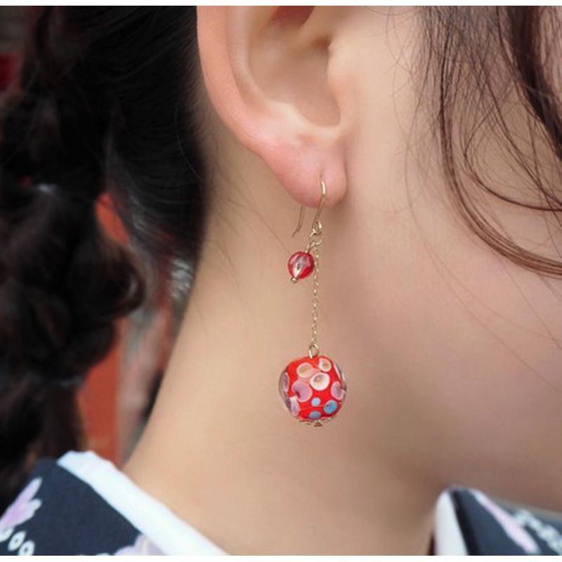 Boucles d'oreilles japonaisesà crochet en perles de libellule- Motifs rétro-modernes