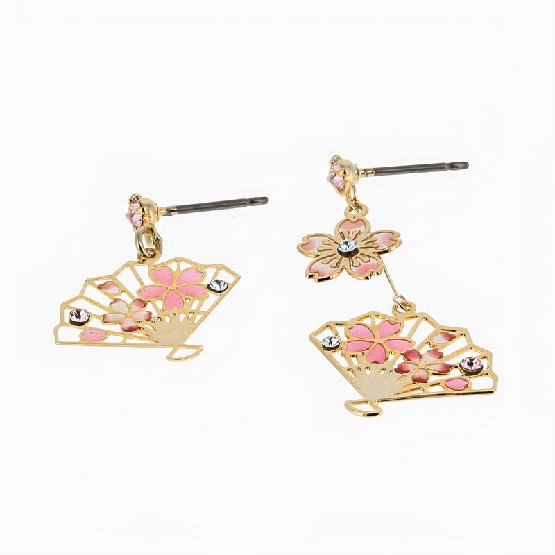 Japanese earrings - Cherry blossom and fans pattern