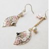 Japanese earrings - Cherry blossom and fan pattern with pearls.