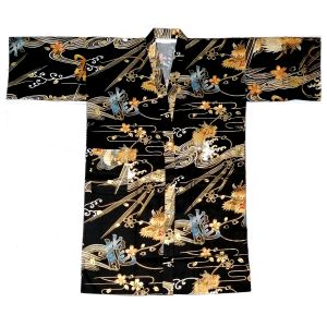 Schwarzer japanischer Happi-Kimono mit goldenem Drachen aus Baumwolle für Herren – DORAGON