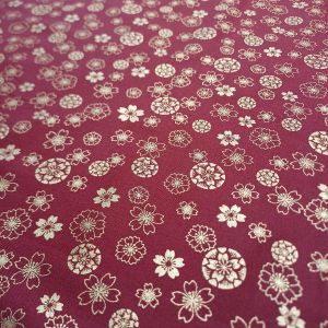 Japanese red cotton fabric, plum blossom pattern, SAKURA, made in Japan width 112 cm x 1m