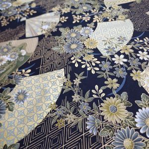 Japanese black/gold cotton fabric, fan pattern, FAN, made in Japan width 112 cm x 1m