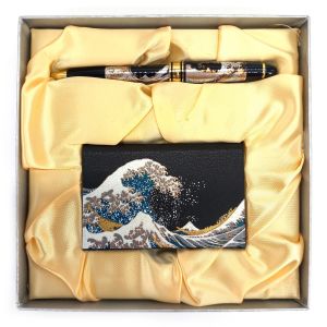 Ensemble porte-carte et stylo motif vague Hokusai- HOKUSAI HA