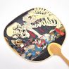 Ventaglio uchiwa giapponese non pieghevole in carta e bambù modello Kuniyoshi "Sohma", 26 cm