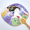 Ventaglio uchiwa giapponese non pieghevole in carta e bambù, motivo Geisha, SUMI, 26 cm