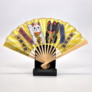 Ventaglio giapponese in carta e bambù decorativo, Manekineko