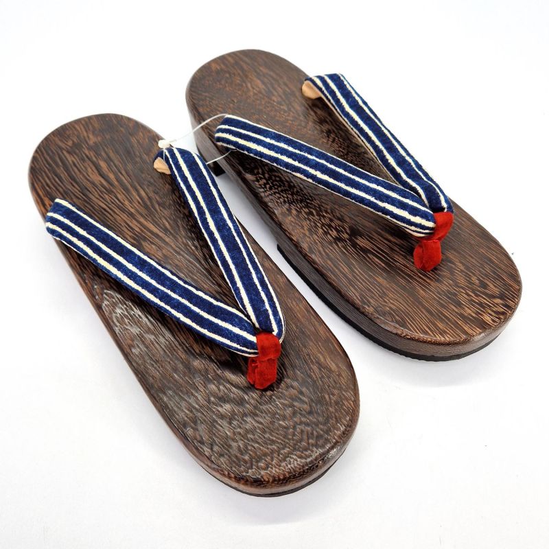 the pair of Japanese Geta clogs, blue, HGT-2 LINES, lines