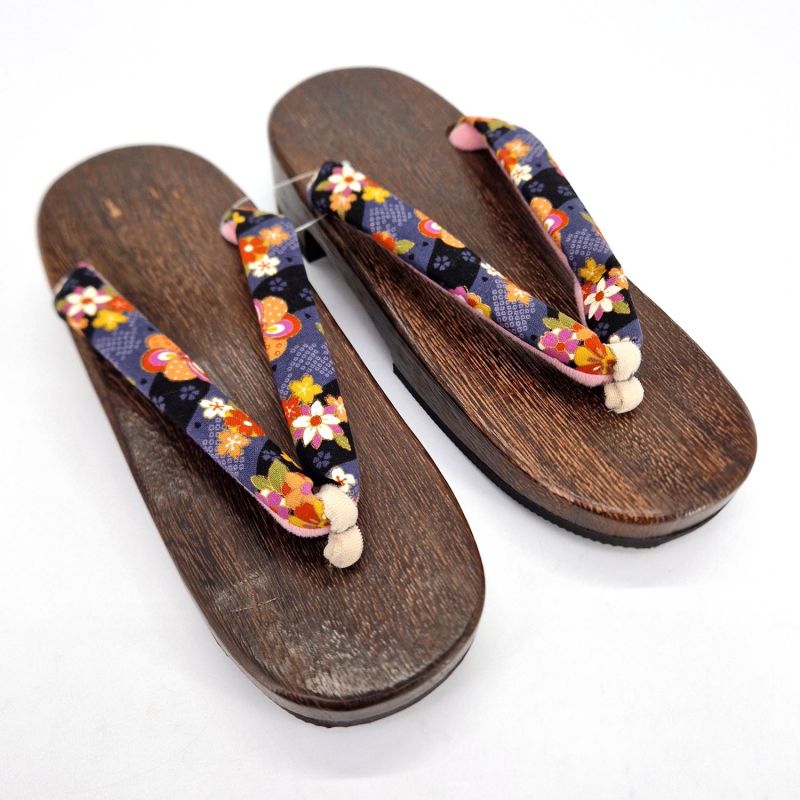 la paire de sabots japonais Geta, HGT-2 Fleurs HANA